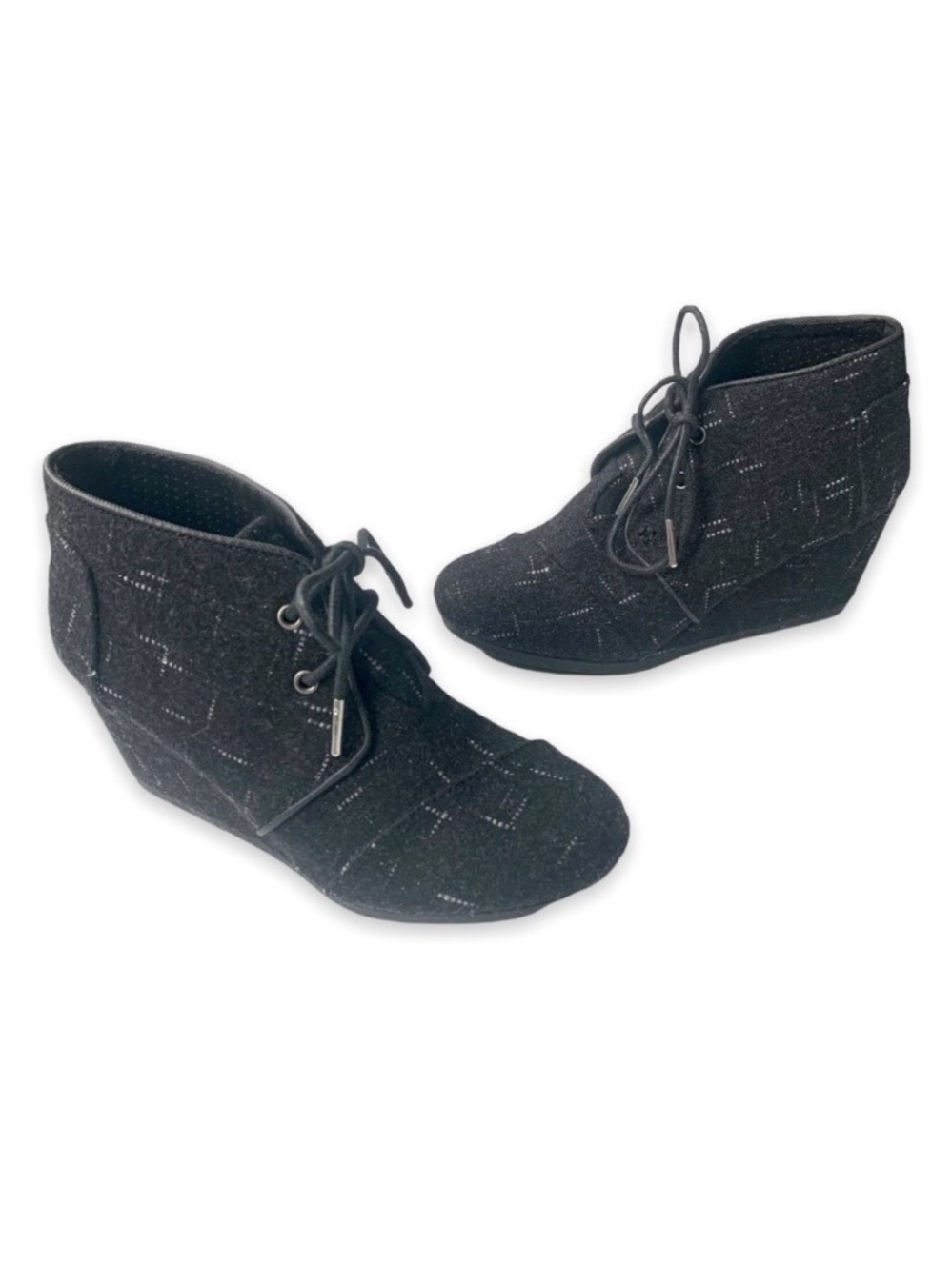 TOMS Desert Wool Wedge Booties in Black Dot Size 7